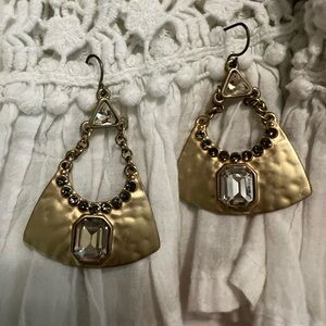 Gold Dangle Earrings with Crystal Accents EUC